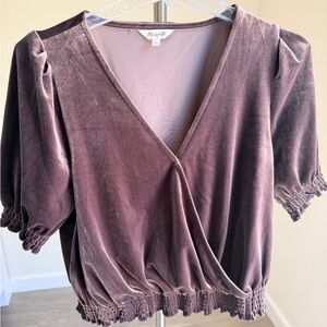 Madewell Velvet Wrap Blouse in Light Brown S